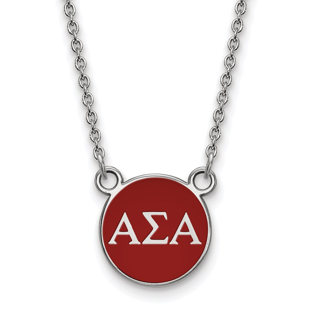Sterling Silver Rhodium-plated LogoArt Alpha Sigma Alpha Sorority Greek Letters Small Color Enamel Pendant 18 inch Necklace
