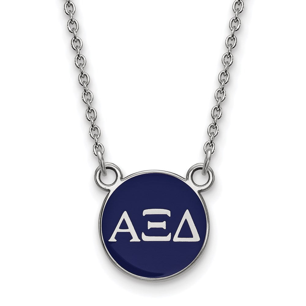 Sterling Silver Rhodium-plated LogoArt Alpha Xi Delta Sorority Greek Letters Small Color Enamel Pendant 18 inch Necklace