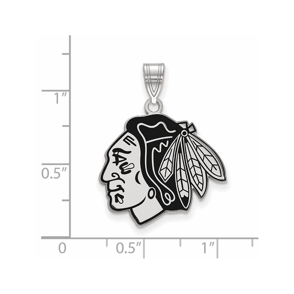 Sterling Silver Rhodium-plated NHL LogoArt Chicago Blackhawks Large Enameled Pendant