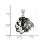 Sterling Silver Rhodium-plated NHL LogoArt Chicago Blackhawks Large Enameled Pendant