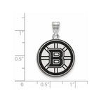 Sterling Silver Rhodium-plated NHL LogoArt Boston Bruins Large Enameled Pendant