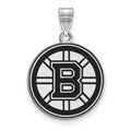 Sterling Silver Rhodium-plated NHL LogoArt Boston Bruins Large Enameled Pendant