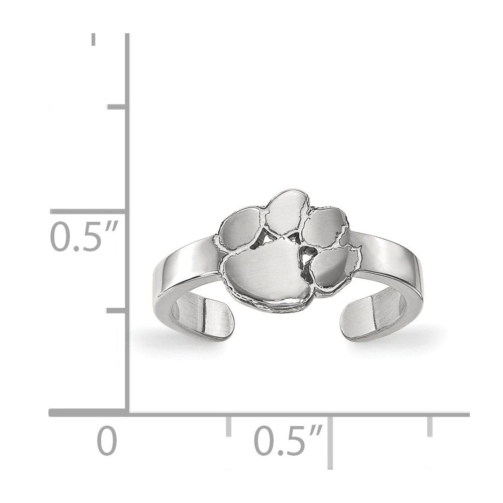 Sterling Silver Rhodium-plated LogoArt Clemson University Tiger Paw Toe Ring