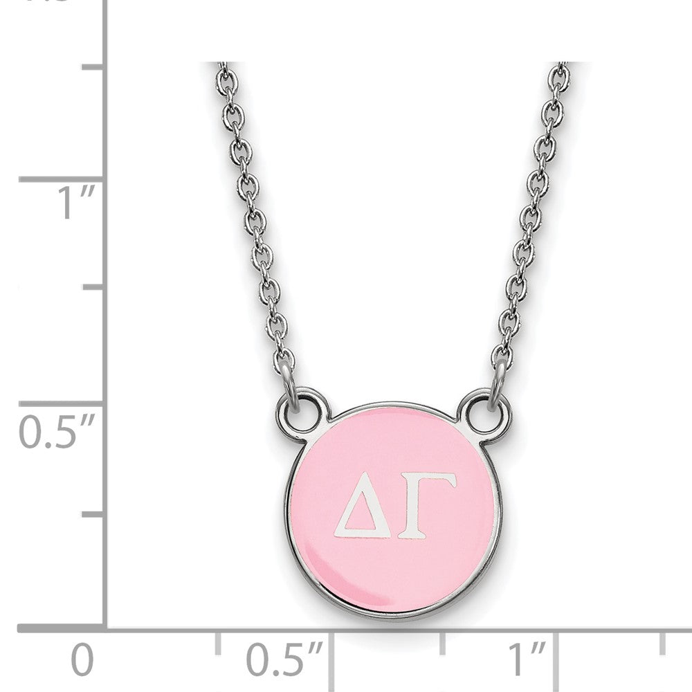 Sterling Silver Rhodium-plated LogoArt Delta Gamma Sorority Greek Letters Small Color Enamel Pendant 18 inch Necklace