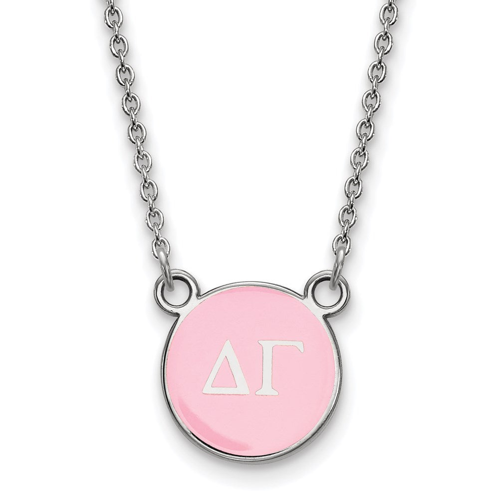 Sterling Silver Rhodium-plated LogoArt Delta Gamma Sorority Greek Letters Small Color Enamel Pendant 18 inch Necklace