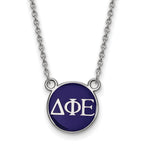 Sterling Silver Rhodium-plated LogoArt Delta Phi Epsilon Sorority Greek Letters Small Color Enamel Pendant 18 inch Necklace