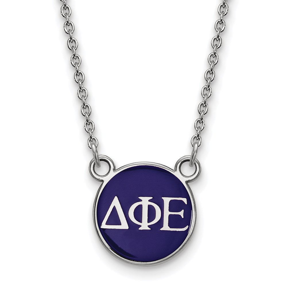 Sterling Silver Rhodium-plated LogoArt Delta Phi Epsilon Sorority Greek Letters Small Color Enamel Pendant 18 inch Necklace