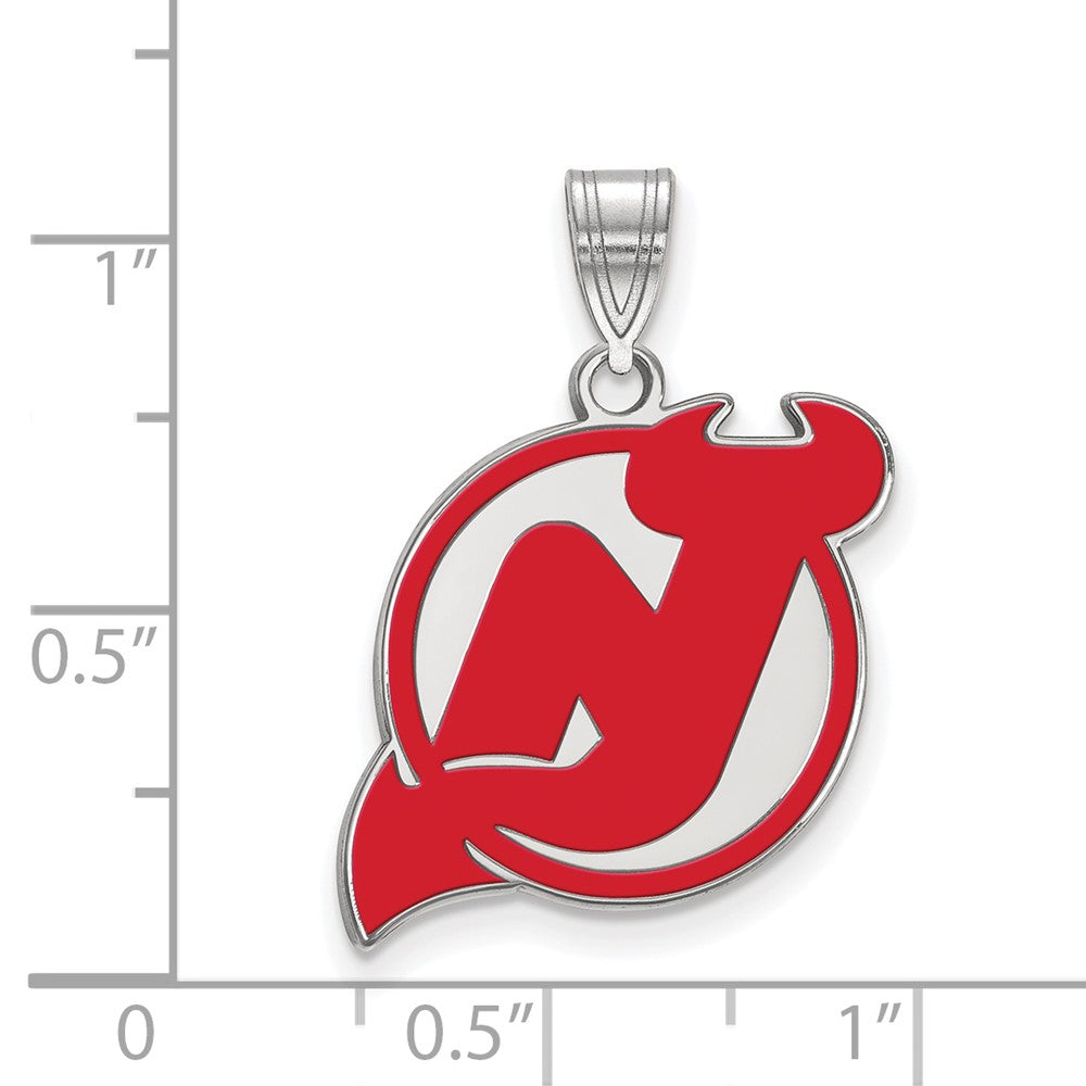 Sterling Silver Rhodium-plated NHL LogoArt New Jersey Devils Large Enameled Pendant