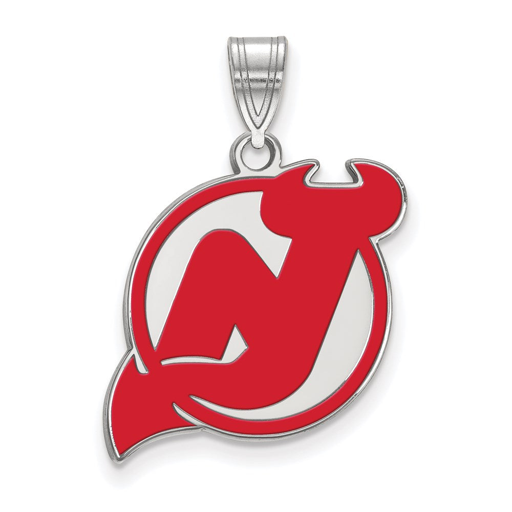 Sterling Silver Rhodium-plated NHL LogoArt New Jersey Devils Large Enameled Pendant