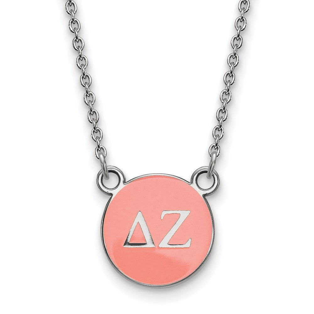 Sterling Silver Rhodium-plated LogoArt Delta Zeta Sorority Greek Letters Small Color Enamel Pendant 18 inch Necklace