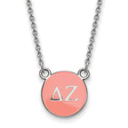 Sterling Silver Rhodium-plated LogoArt Delta Zeta Sorority Greek Letters Small Color Enamel Pendant 18 inch Necklace
