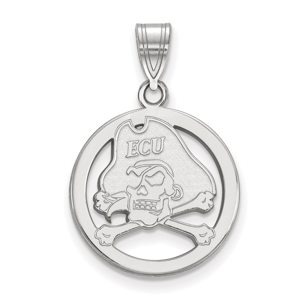 Sterling Silver Rhodium-plated LogoArt East Carolina University Pirate Small Circle Pendant
