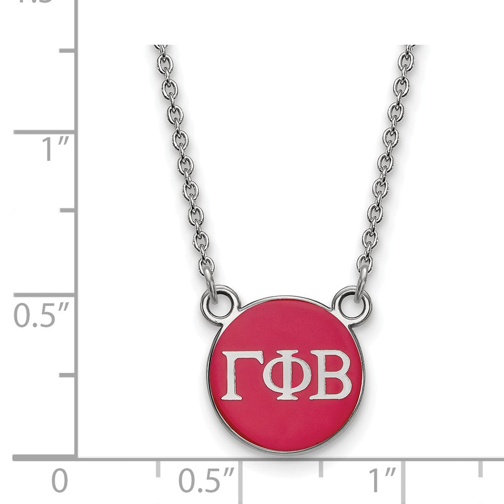 Sterling Silver Rhodium-plated LogoArt Gamma Phi Beta Sorority Greek Letters Small Color Enamel Pendant 18 inch Necklace