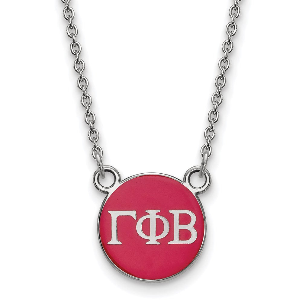 Sterling Silver Rhodium-plated LogoArt Gamma Phi Beta Sorority Greek Letters Small Color Enamel Pendant 18 inch Necklace