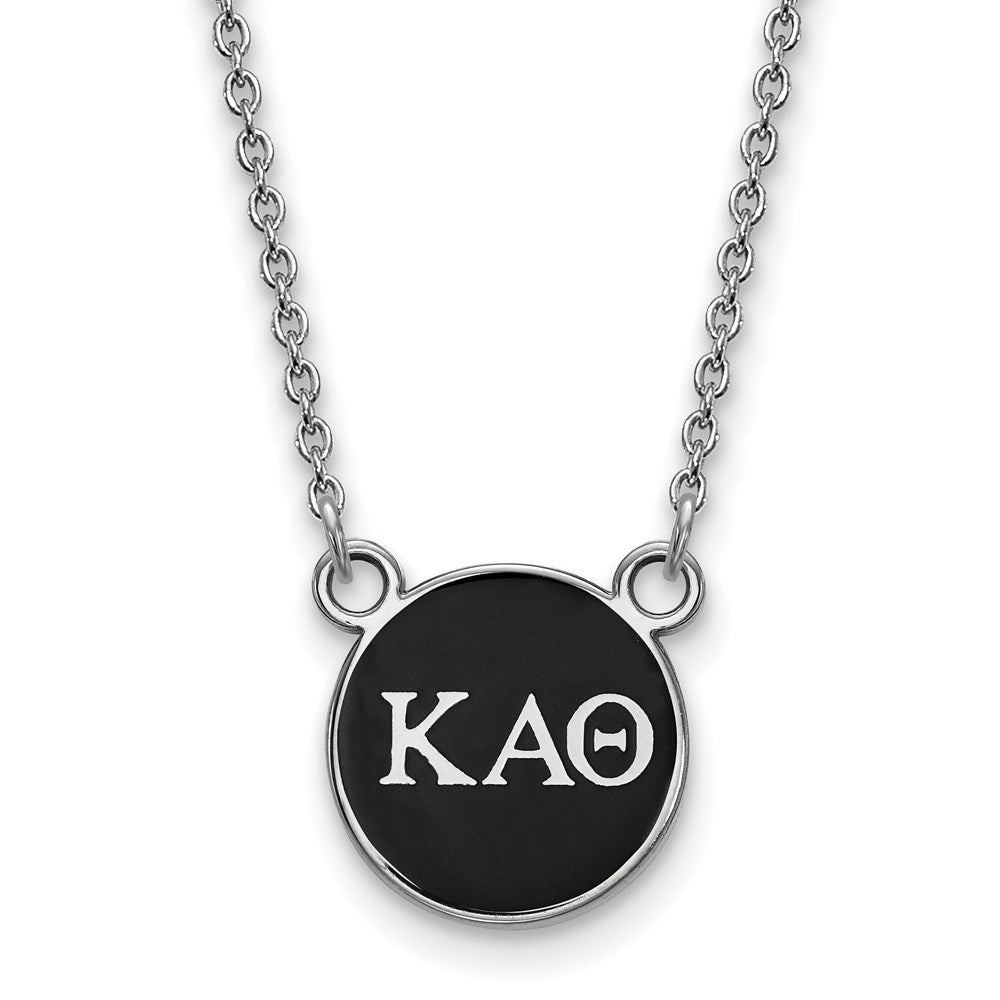 Sterling Silver Rhodium-plated LogoArt Kappa Alpha Theta Sorority Greek Letters Small Color Enamel Pendant 18 inch Necklace