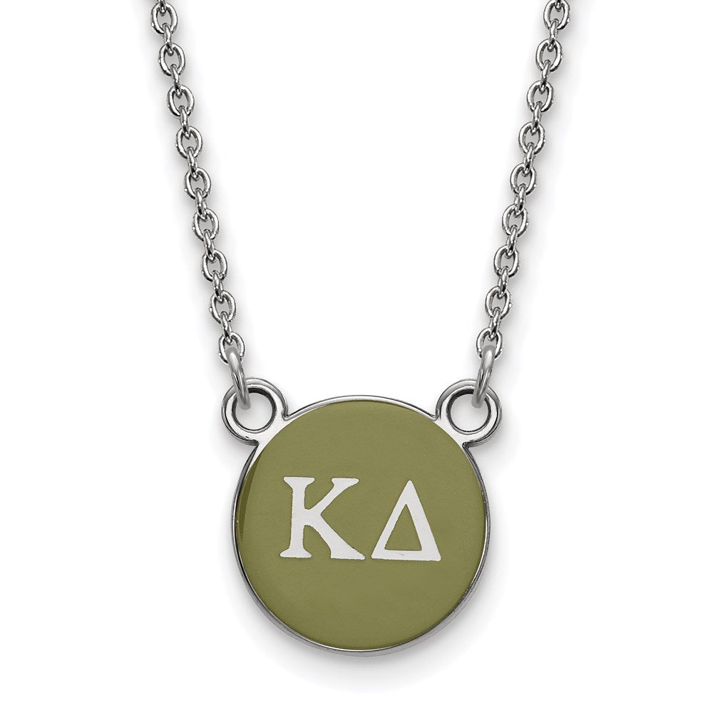 Sterling Silver Rhodium-plated LogoArt Kappa Delta Sorority Greek Letters Small Color Enamel Pendant 18 inch Necklace