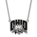 Sterling Silver Rhodium-plated LogoArt Ohio University Large Enameled Pendant 18 inch Necklace