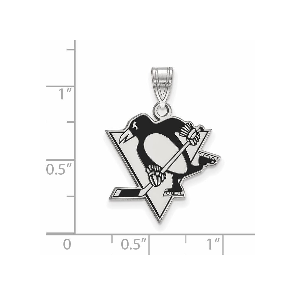 Sterling Silver Rhodium-plated NHL LogoArt Pittsburgh Penguins Large Enameled Pendant