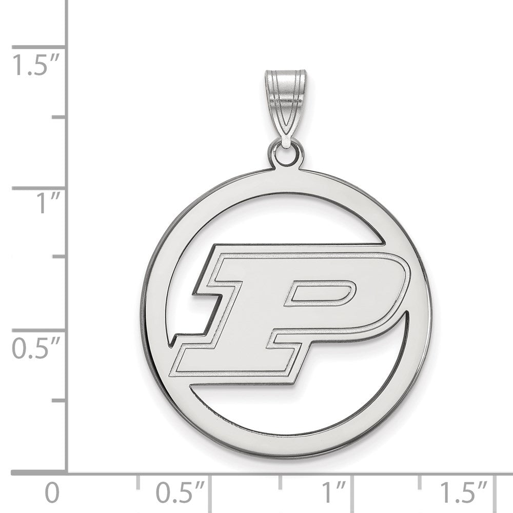 Sterling Silver Rhodium-plated LogoArt Purdue University Letter P Extra Large Circle Pendant