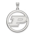 Sterling Silver Rhodium-plated LogoArt Purdue University Letter P Extra Large Circle Pendant