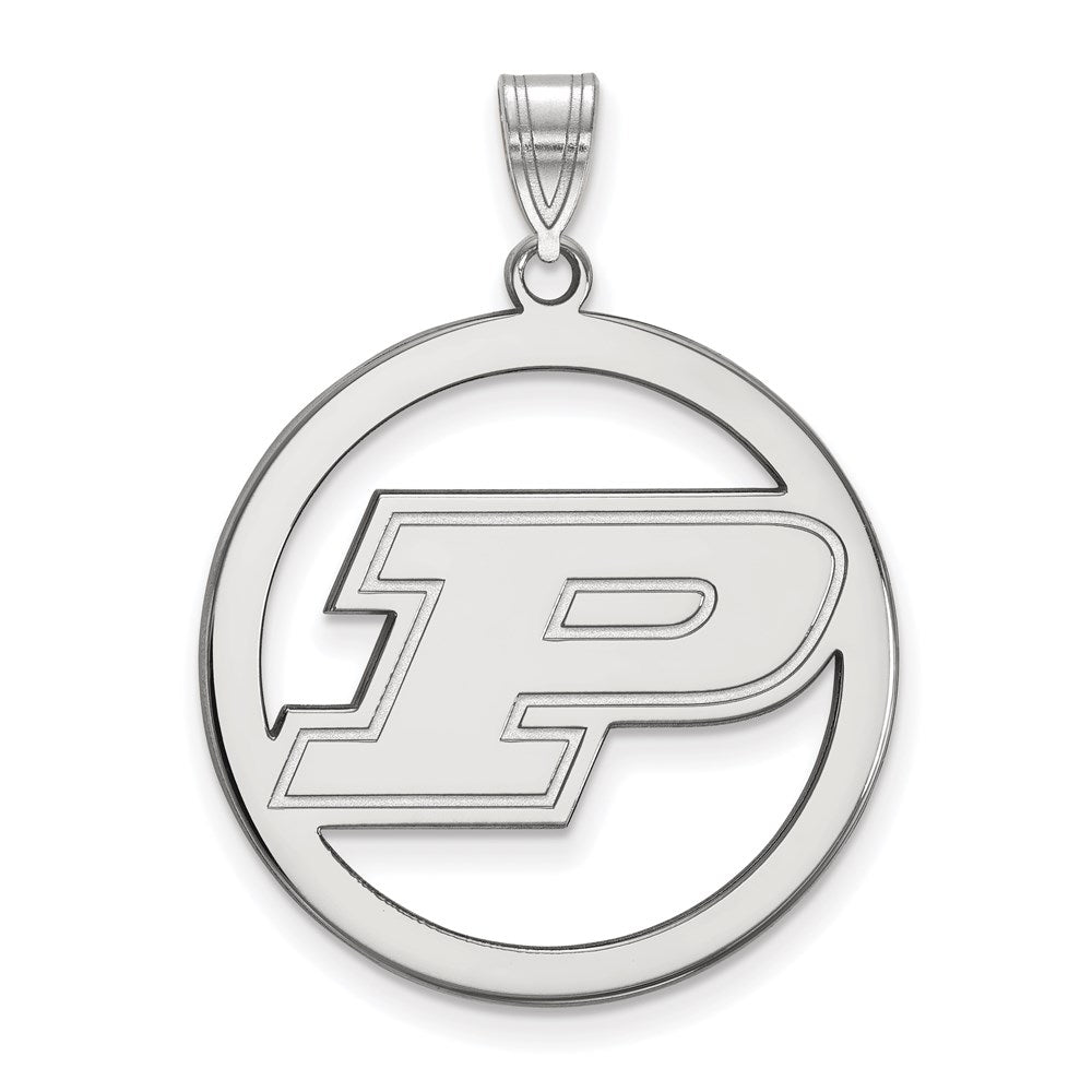 Sterling Silver Rhodium-plated LogoArt Purdue University Letter P Extra Large Circle Pendant
