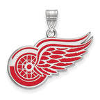 Sterling Silver Rhodium-plated NHL LogoArt Detroit Red Wings Large Enameled Pendant
