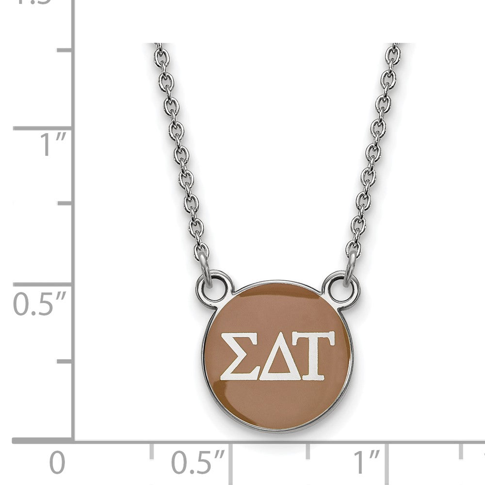 Sterling Silver Rhodium-plated LogoArt Sigma Delta Tau Sorority Greek Letters Small Color Enamel Pendant 18 inch Necklace