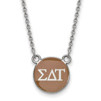 Sterling Silver Rhodium-plated LogoArt Sigma Delta Tau Sorority Greek Letters Small Color Enamel Pendant 18 inch Necklace