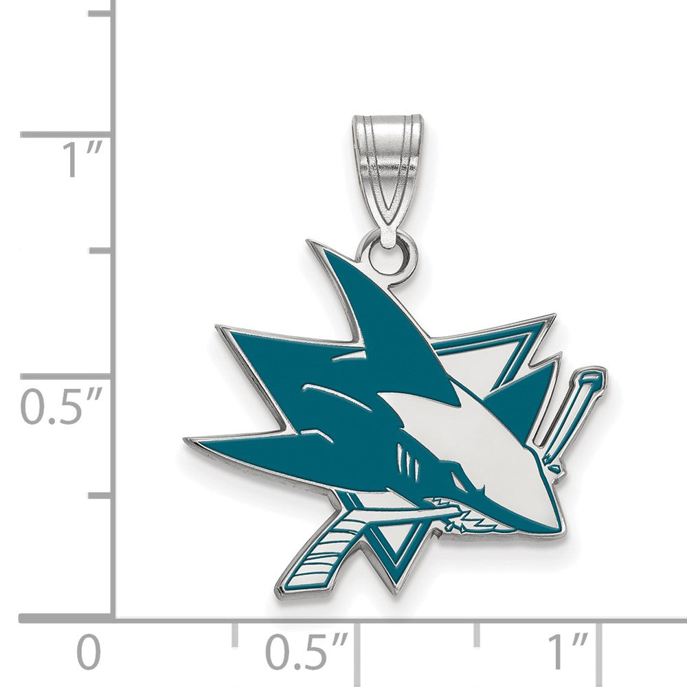 Sterling Silver Rhodium-plated NHL LogoArt San Jose Sharks Large Enameled Pendant