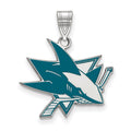 Sterling Silver Rhodium-plated NHL LogoArt San Jose Sharks Large Enameled Pendant