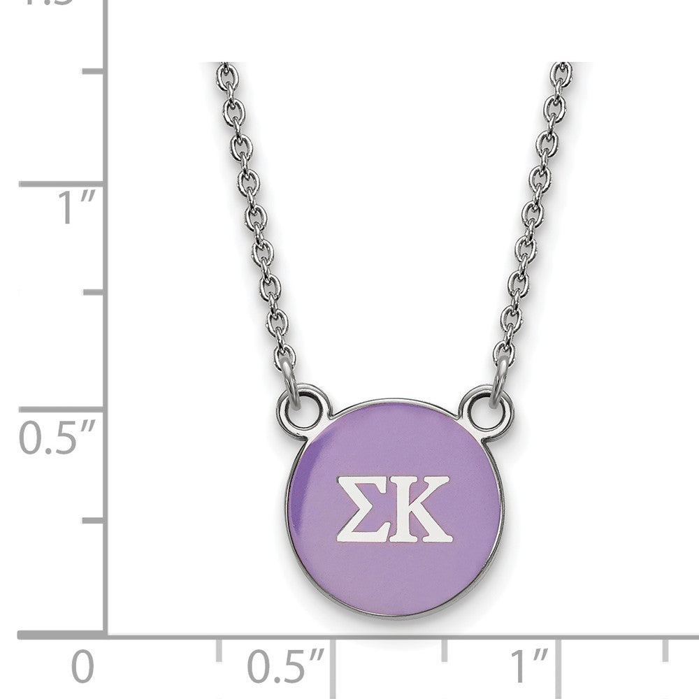 Sterling Silver Rhodium-plated LogoArt Sigma Kappa Sorority Greek Letters Small Color Enamel Pendant 18 inch Necklace