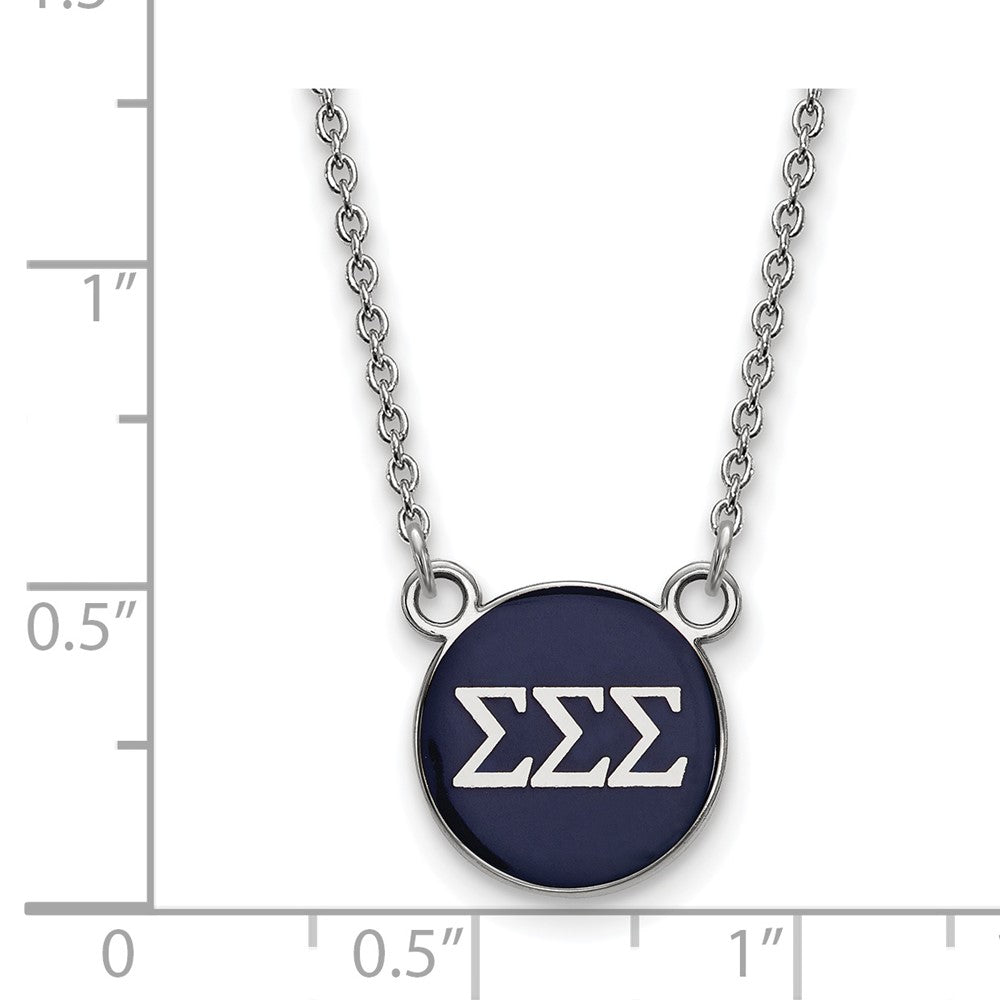 Sterling Silver Rhodium-plated LogoArt Sigma Sigma Sigma Sorority Greek Letters Small Color Enamel Pendant 18 inch Necklace