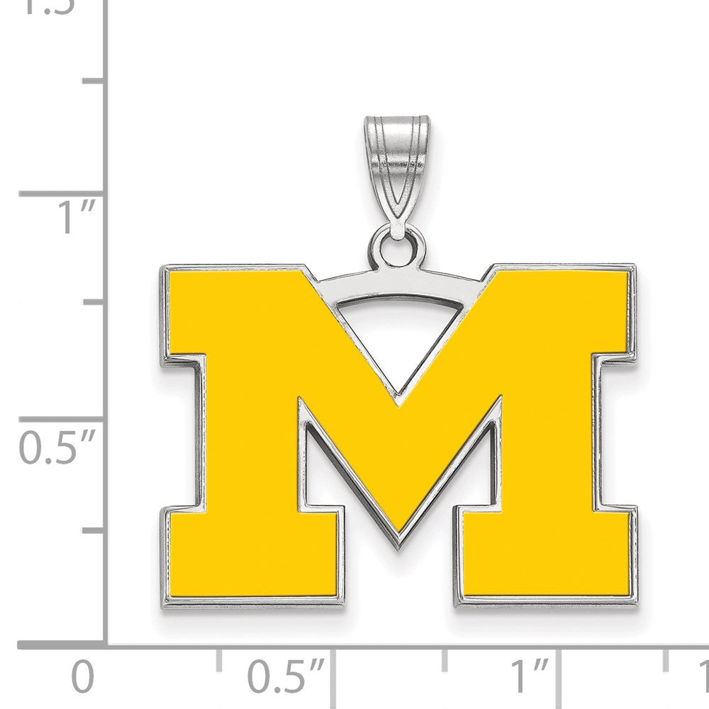 Sterling Silver Rhodium-plated LogoArt University of Michigan Letter M Large Yellow Enameled Pendant