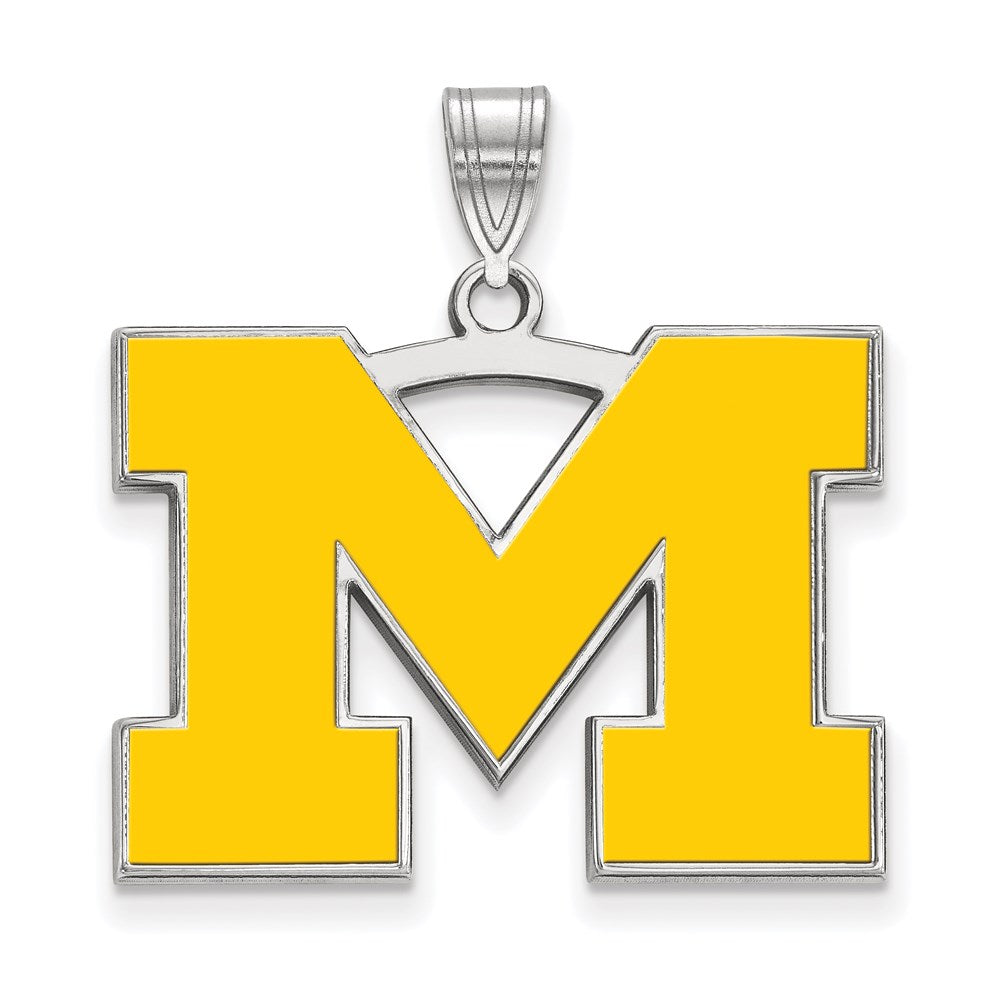 Sterling Silver Rhodium-plated LogoArt University of Michigan Letter M Large Yellow Enameled Pendant