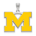 Sterling Silver Rhodium-plated LogoArt University of Michigan Letter M Large Yellow Enameled Pendant