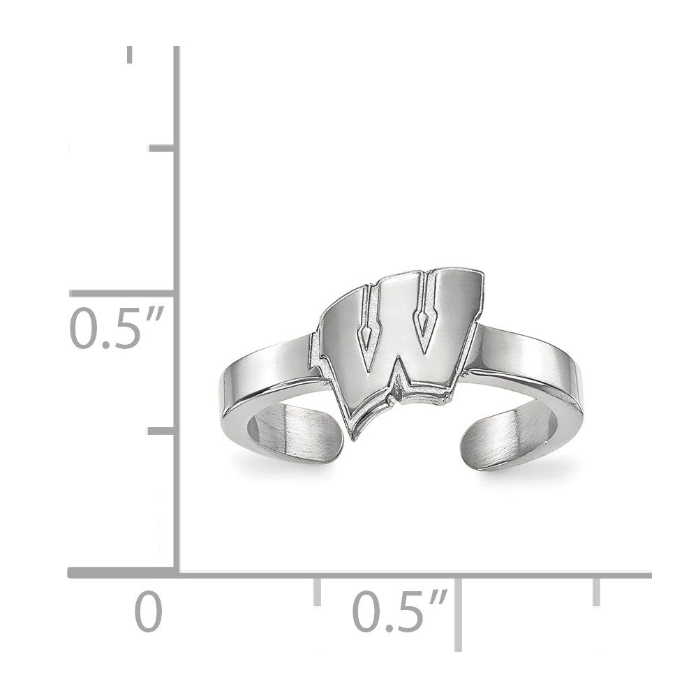 Sterling Silver Rhodium-plated LogoArt University of Wisconsin Letter W Toe Ring