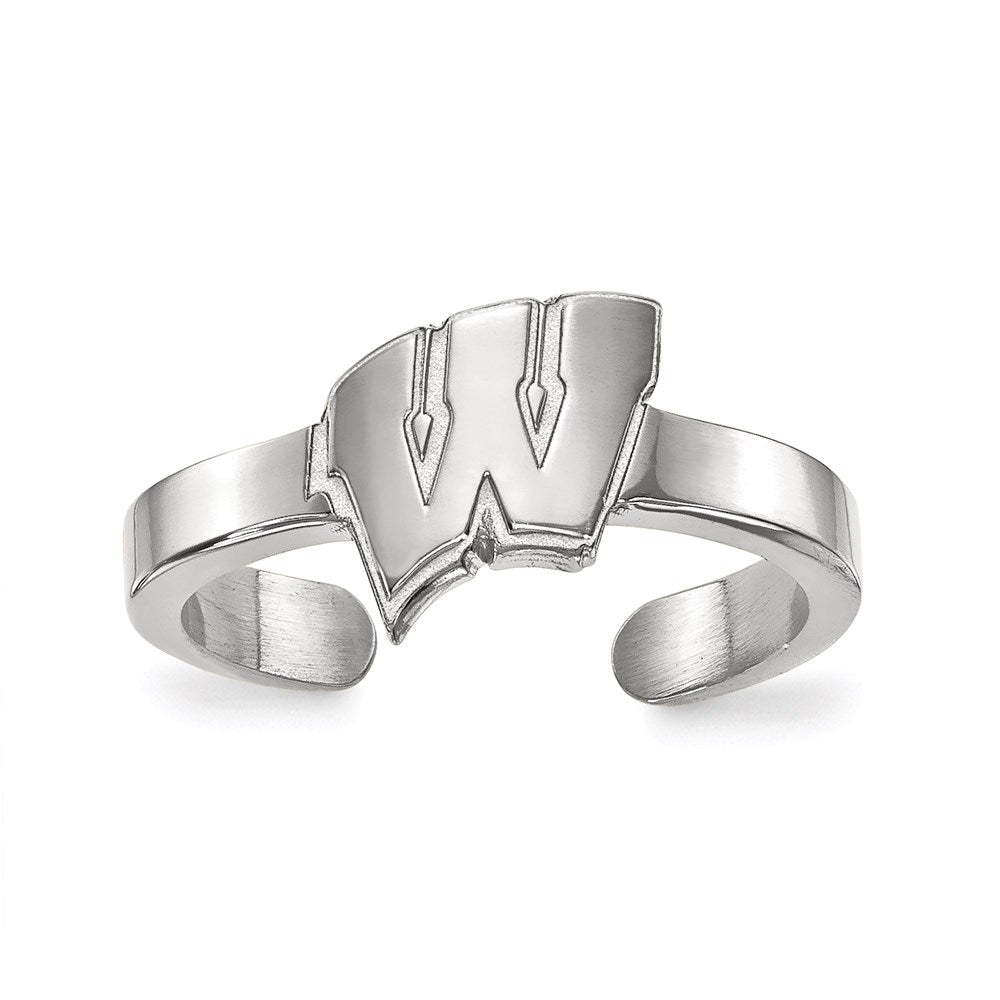 Sterling Silver Rhodium-plated LogoArt University of Wisconsin Letter W Toe Ring