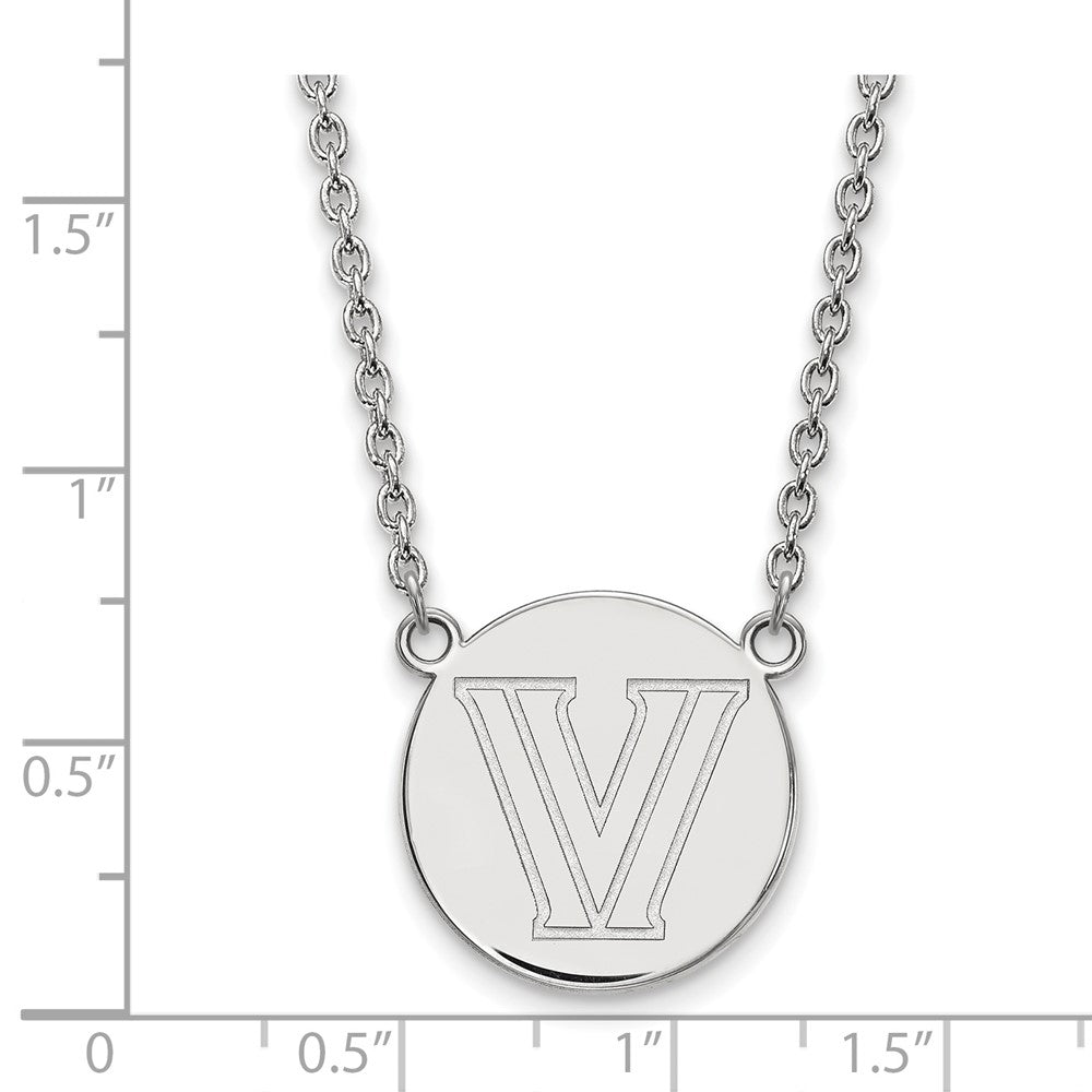 Sterling Silver Rhodium-plated LogoArt Villanova University Letter V Large Disc 18 inch Necklace