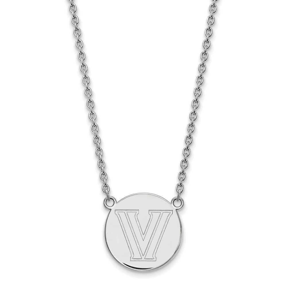 Sterling Silver Rhodium-plated LogoArt Villanova University Letter V Large Disc 18 inch Necklace
