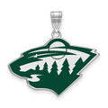 Sterling Silver Rhodium-plated NHL LogoArt Minnesota Wild Large Enameled Pendant