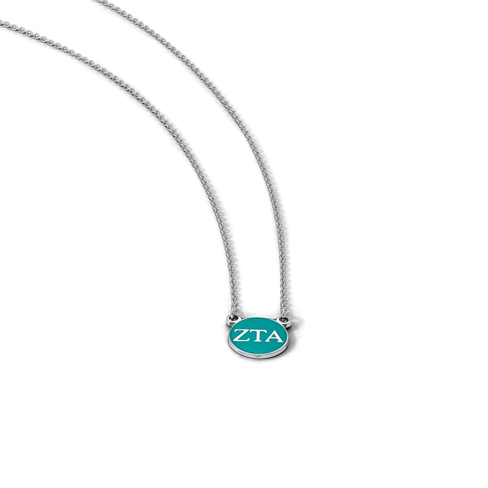 Sterling Silver Rhodium-plated LogoArt Zeta Tau Alpha Sorority Greek Letters Small Color Enamel Pendant 18 inch Necklace