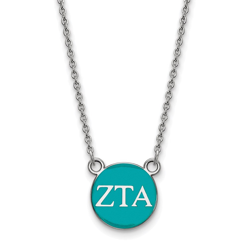 Sterling Silver Rhodium-plated LogoArt Zeta Tau Alpha Sorority Greek Letters Small Color Enamel Pendant 18 inch Necklace