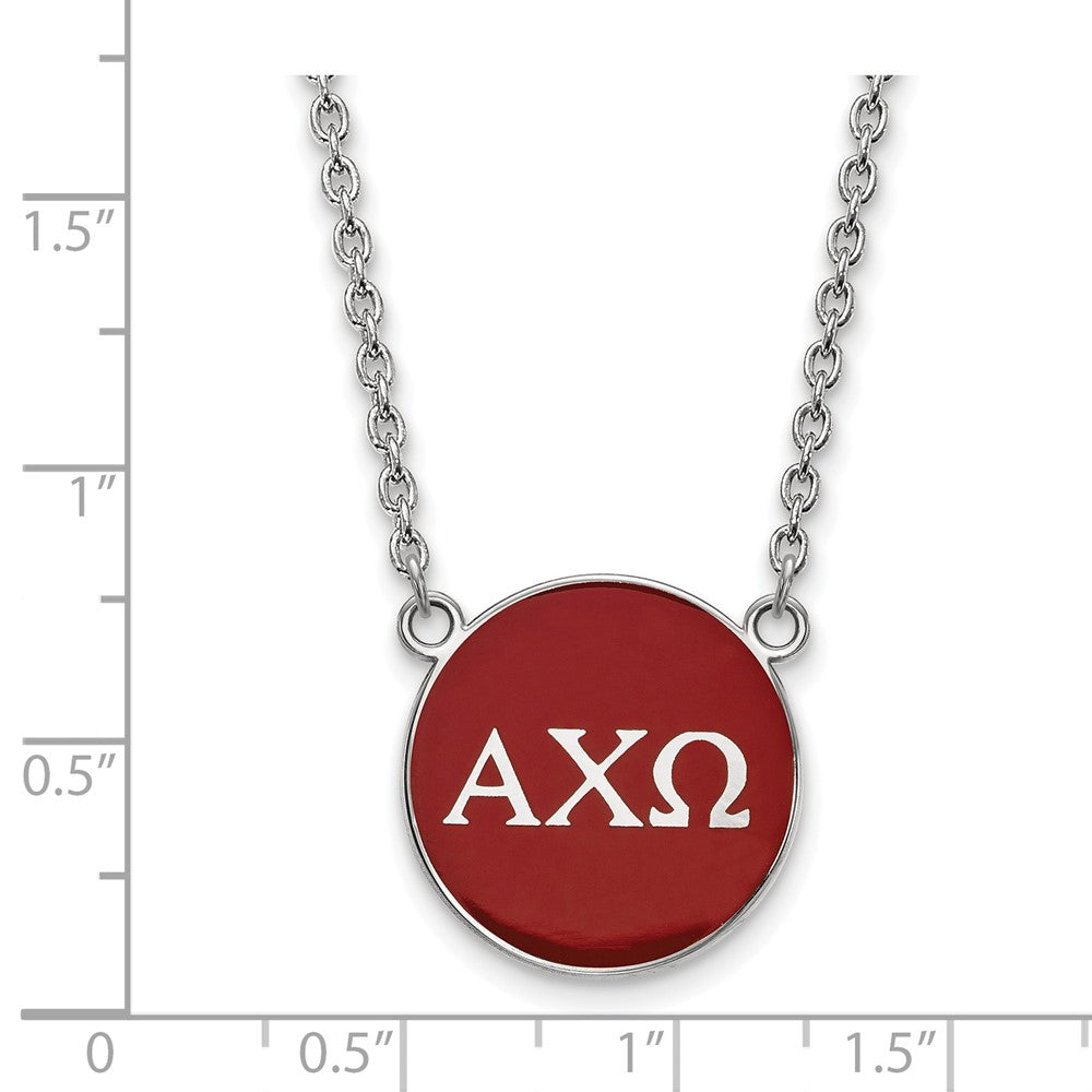 Sterling Silver Rhodium-plated LogoArt Alpha Chi Omega Sorority Greek Letters Large Color Enamel Pendant 18 inch Necklace