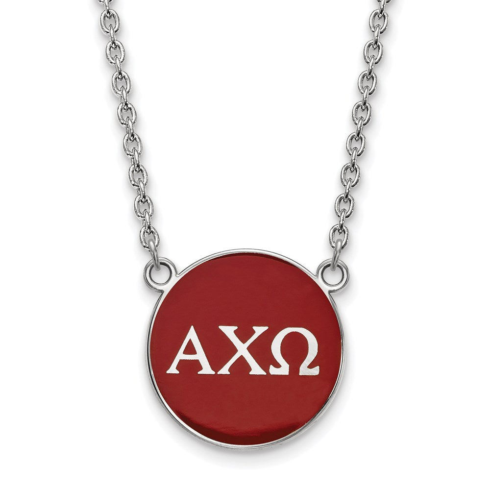 Sterling Silver Rhodium-plated LogoArt Alpha Chi Omega Sorority Greek Letters Large Color Enamel Pendant 18 inch Necklace