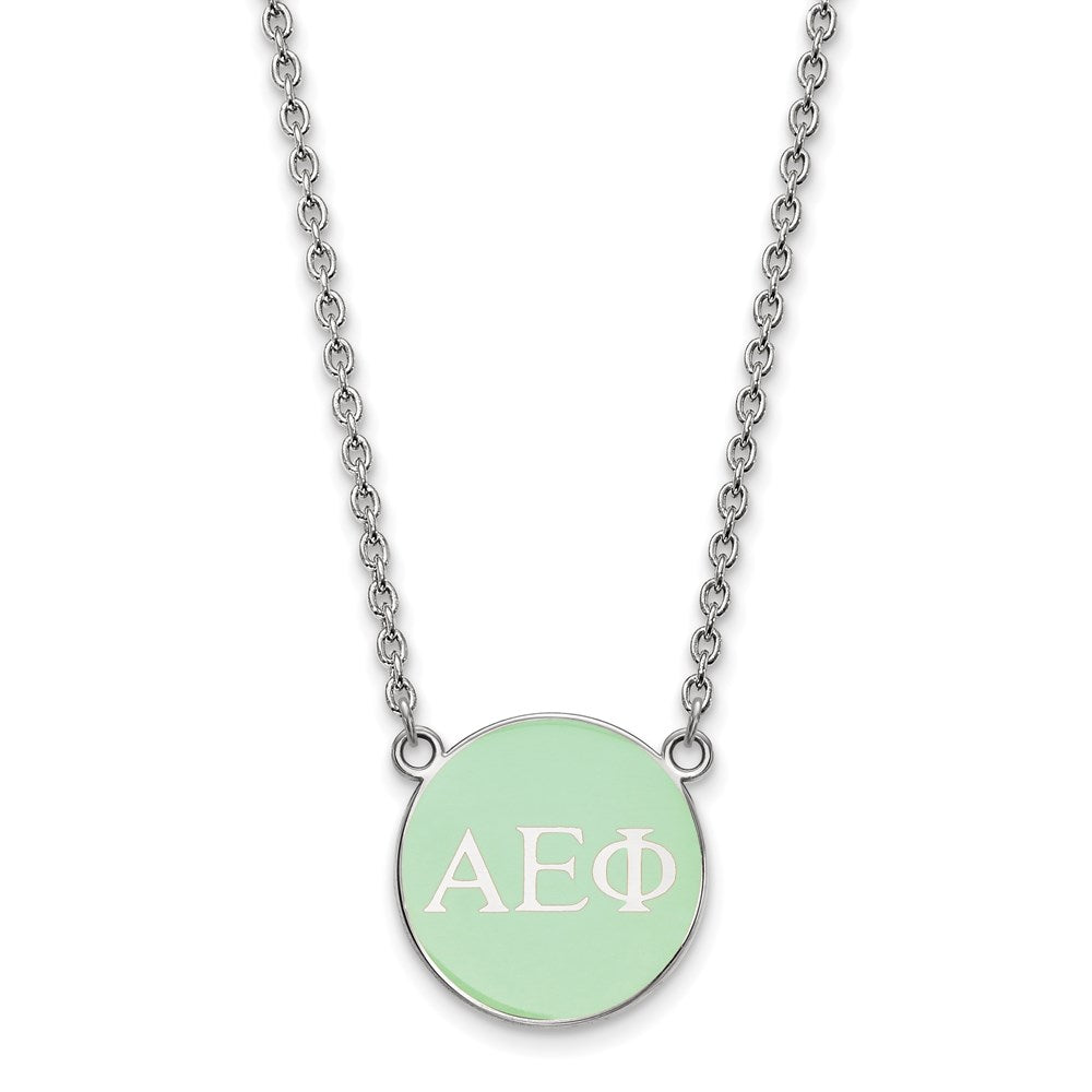 Sterling Silver Rhodium-plated LogoArt Alpha Epsilon Phi Sorority Greek Letters Small Color Enamel Pendant 18 inch Necklace