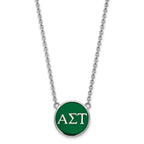 Sterling Silver Rhodium-plated LogoArt Alpha Sigma Tau Sorority Greek Letters Large Color Enamel Pendant 18 inch Necklace