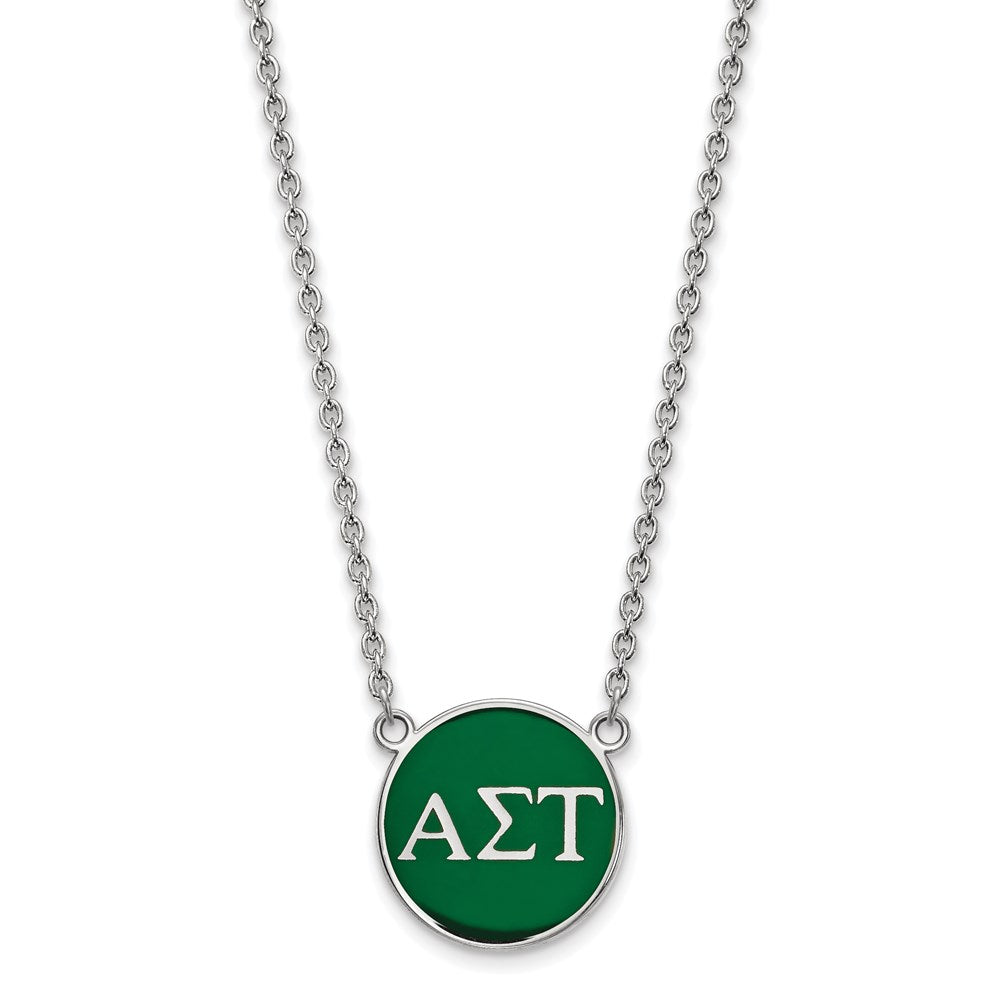 Sterling Silver Rhodium-plated LogoArt Alpha Sigma Tau Sorority Greek Letters Large Color Enamel Pendant 18 inch Necklace