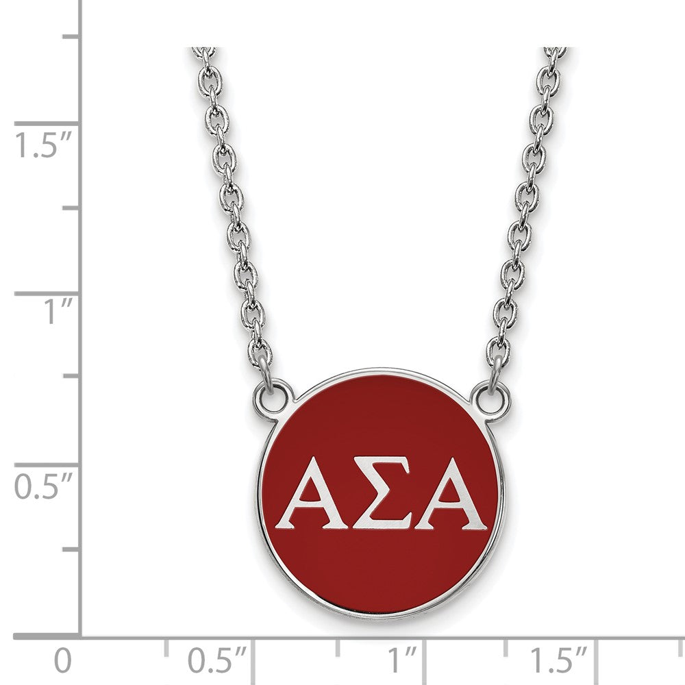 Sterling Silver Rhodium-plated LogoArt Alpha Sigma Alpha Sorority Greek Letters Large Color Enamel Pendant 18 inch Necklace