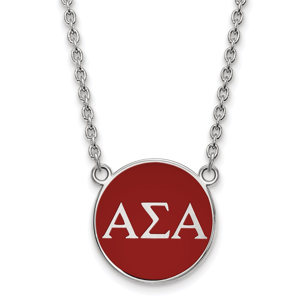 Sterling Silver Rhodium-plated LogoArt Alpha Sigma Alpha Sorority Greek Letters Large Color Enamel Pendant 18 inch Necklace