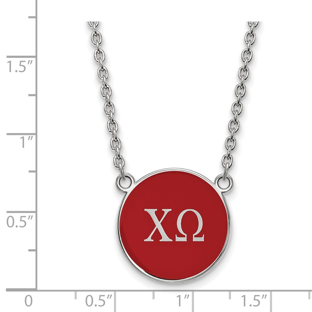 Sterling Silver Rhodium-plated LogoArt Chi Omega Sorority Greek Letters Large Color Enamel Pendant 18 inch Necklace